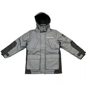 Nautica Youth Boys Full Zip Winter Jacket Size 14-16 Gray/Black Water Resistant